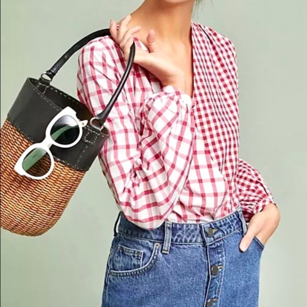 Anthropologie Child of the Universe Bodysuit Women’s Size S Plaid Surplice Wrap